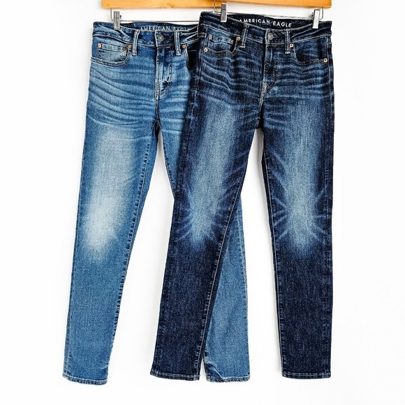 American Eagle Lot Of 2 Airflex+ Skinny Denim Jeans Mens 29x32 Light & Dark Wash